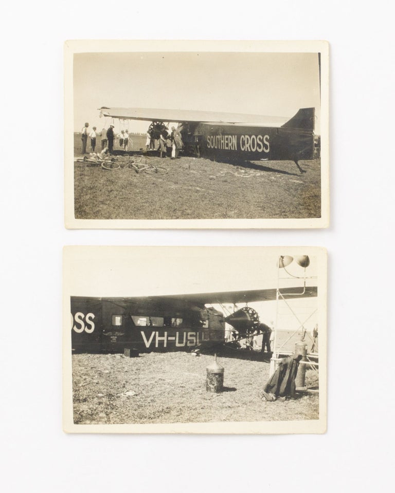 Item #138541 A pair of vintage photographs of Kingsford Smith's famous monoplane the 'Southern Cross' (VH-USU), damaged in a night landing at Mascot Aerodrome after participating in the opening of the Sydney Harbour Bridge on 19 March 1932. Sir Charles KINGSFORD SMITH.