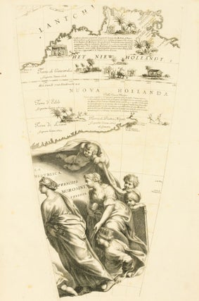 Two adjoining gores from Coronelli's influential three-and-a-half-foot globe of the world, showing most of the continent of Australia, titled 'Het Niew Hollandt | Nuova Hollanda'
