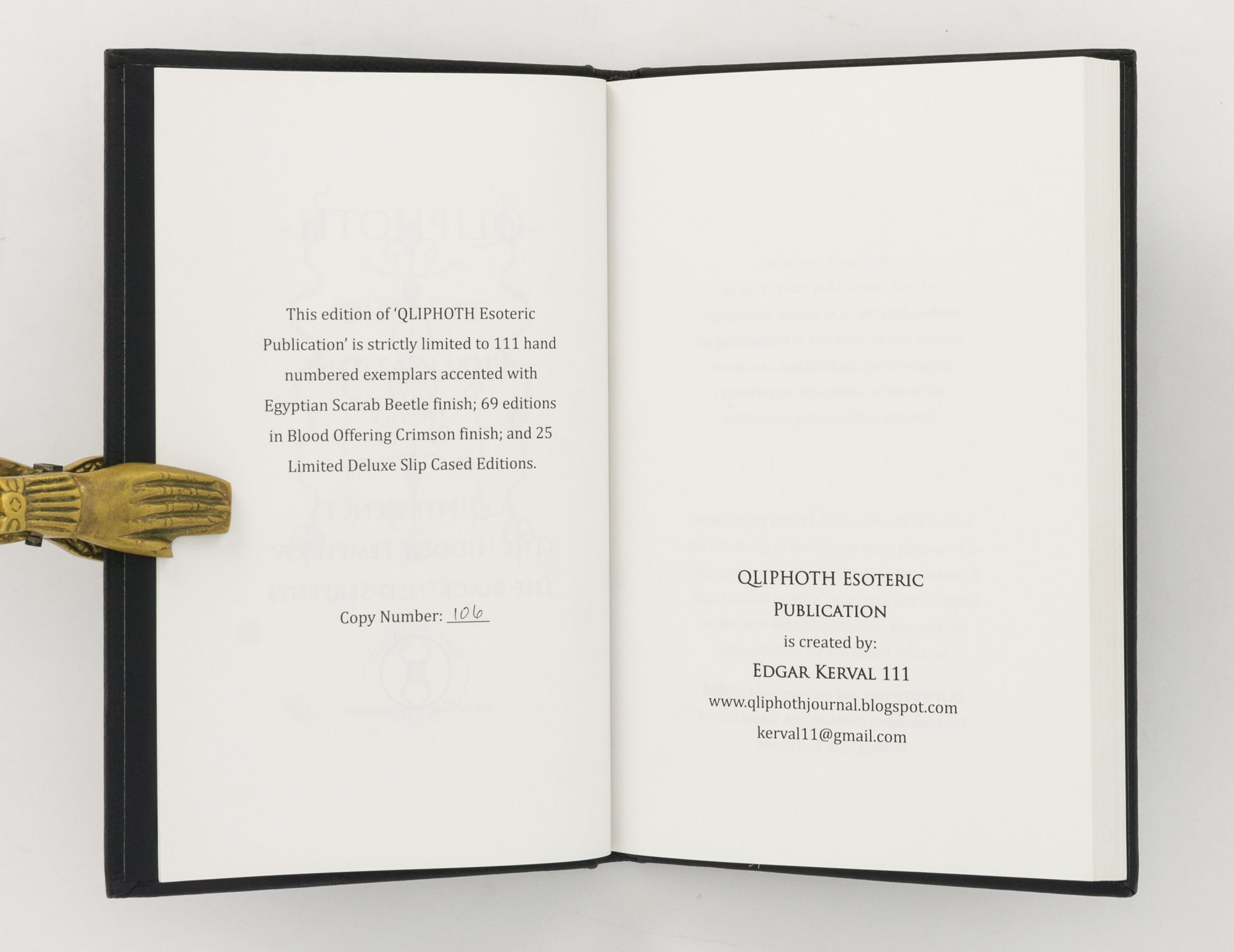 Qliphoth. Esoteric Publication Opus IV. 'Quintessence'. The Hidden