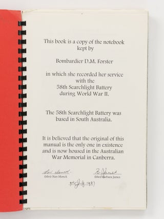 58th S/L A.A. Battery. Copy. Training Notebook of SF83917 Bdr Dora M. Forster (cover title)