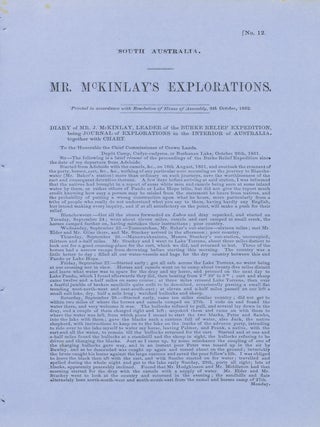 Mr. McKinlay's Explorations. Diary of Mr. J. McKinlay, Leader of the Burke Relief Expedition, being Journal of Explorations in the Interior of Australia