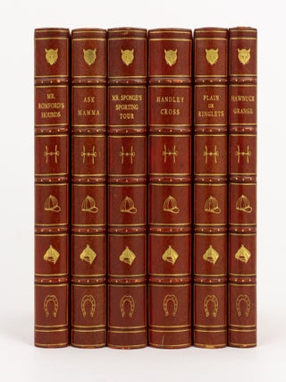 Six volumes attractively bound in three-quarter red morocco by Bumpus, comprising 'Ask Mama'; 'Handley Cross'; 'Hawbuck Grange'; 'Plain or Ringlets?'; 'Mr Romford's Hounds'; and 'Mr Sponge's Sporting Tour'