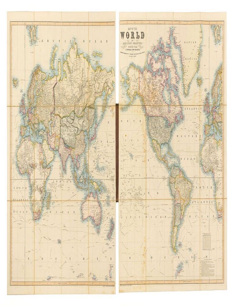 Item #143038 Map of the World on Mercator's Projection, showing the Discoveries at the North Pole and the New Settlements in Australia, New Zealand &c... Additions to 1855. George Frederick CRUCHLEY.