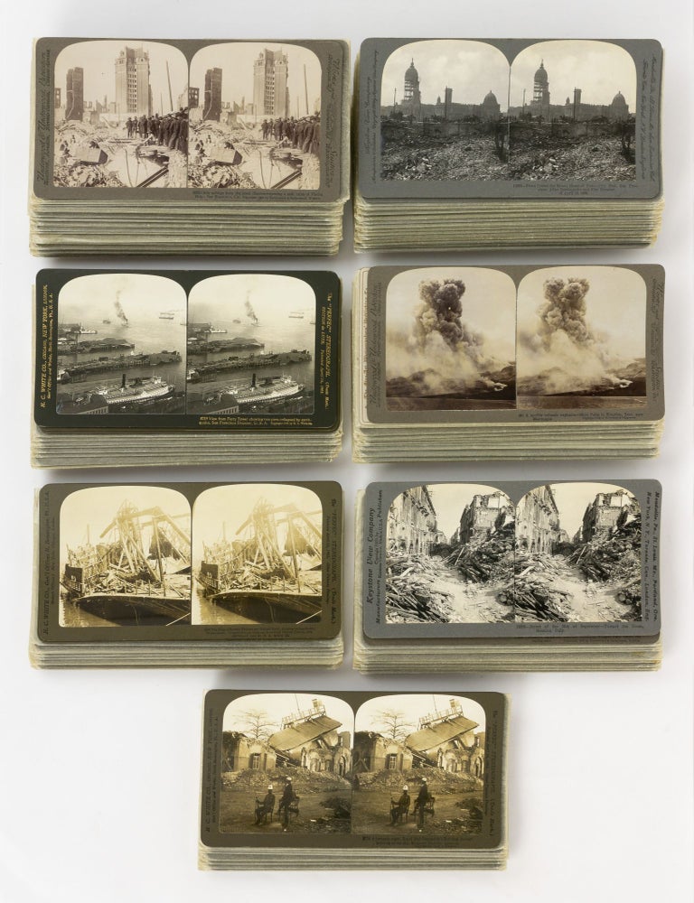 Item #144709 A collection of 96 stereo photographs showing the aftermath of famous disasters: the San Francisco earthquake of 1906; the Messina earthquake of 1908; the Kingston earthquake of 1907; the 1902 eruption of Mount Pel&eacute;e; and the fire and wreck of the PS 'General Slocum' in 1904. Disasters.