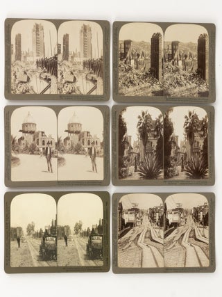 A collection of 96 stereo photographs showing the aftermath of famous disasters: the San Francisco earthquake of 1906; the Messina earthquake of 1908; the Kingston earthquake of 1907; the 1902 eruption of Mount Pel&eacute;e; and the fire and wreck of the PS 'General Slocum' in 1904