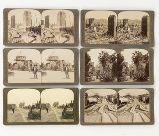 A collection of 96 stereo photographs showing the aftermath of famous disasters: the San Francisco earthquake of 1906; the Messina earthquake of 1908; the Kingston earthquake of 1907; the 1902 eruption of Mount Pelée; and the fire and wreck of the PS 'General Slocum' in 1904