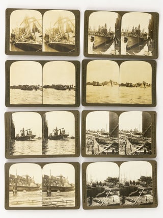A collection of 96 stereo photographs showing the aftermath of famous disasters: the San Francisco earthquake of 1906; the Messina earthquake of 1908; the Kingston earthquake of 1907; the 1902 eruption of Mount Pel&eacute;e; and the fire and wreck of the PS 'General Slocum' in 1904