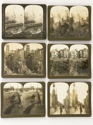 A collection of 96 stereo photographs showing the aftermath of famous disasters: the San Francisco earthquake of 1906; the Messina earthquake of 1908; the Kingston earthquake of 1907; the 1902 eruption of Mount Pel&eacute;e; and the fire and wreck of the PS 'General Slocum' in 1904