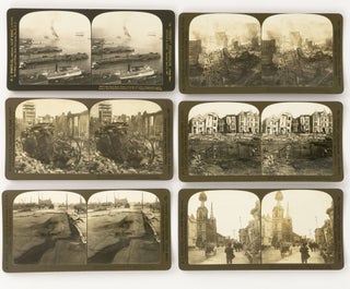 A collection of 96 stereo photographs showing the aftermath of famous disasters: the San Francisco earthquake of 1906; the Messina earthquake of 1908; the Kingston earthquake of 1907; the 1902 eruption of Mount Pelée; and the fire and wreck of the PS 'General Slocum' in 1904