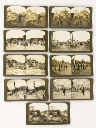 A collection of 96 stereo photographs showing the aftermath of famous disasters: the San Francisco earthquake of 1906; the Messina earthquake of 1908; the Kingston earthquake of 1907; the 1902 eruption of Mount Pel&eacute;e; and the fire and wreck of the PS 'General Slocum' in 1904