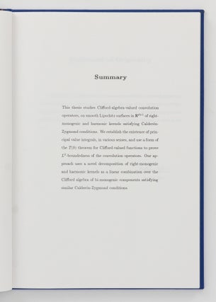 Convolution Operators generated by Right-Monogenic and Harmonic Kernels. A Thesis presented for the Degree of Master of Science. Discipline of Mathematics, School of Information Science and Technology, The Flinders University of South Australia ...