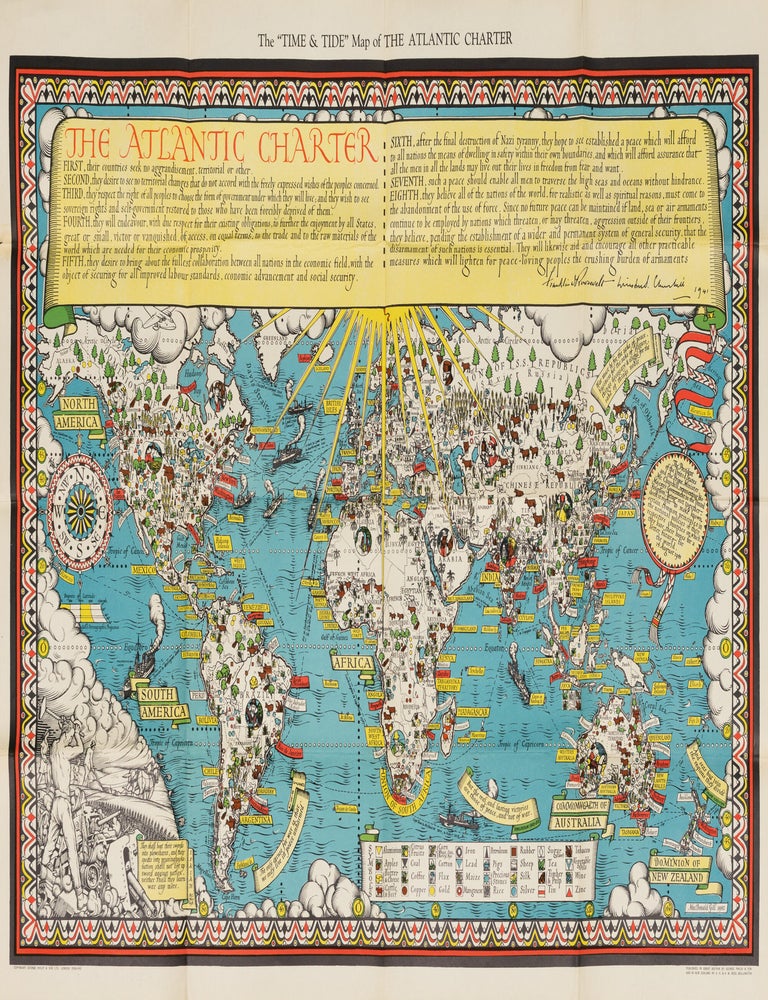 Item #145437 The 'Time & Tide' Map of the Atlantic Charter. Macdonald GILL.