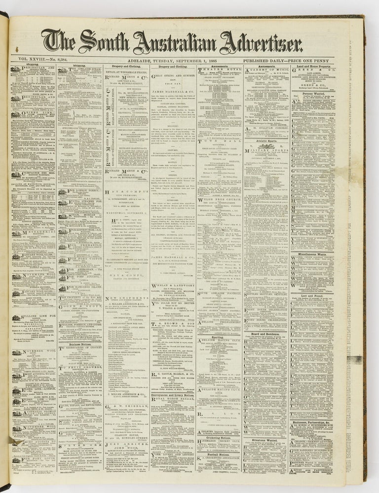 Item #146422 The South Australian Advertiser. Volume XXVIII, Number 8384, Tuesday 1 September 1885 to Volume XXVIII, Number 8436, Saturday 31 October 1885. South Australian Advertiser.