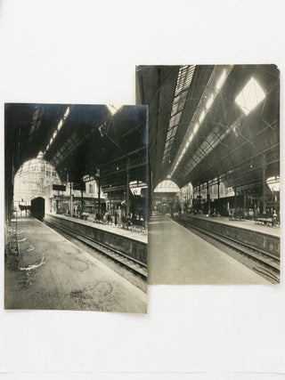 A collection of nine vintage photographs showing the construction of the Adelaide Railway Station between 1926 and 1928