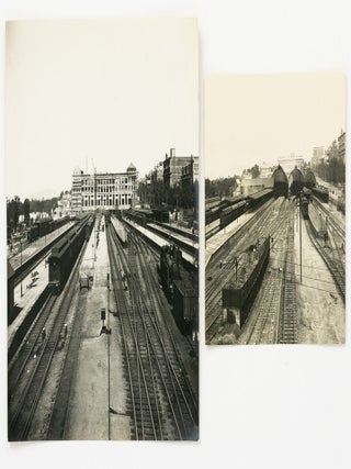 A collection of nine vintage photographs showing the construction of the Adelaide Railway Station between 1926 and 1928