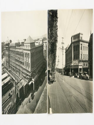 A collection of nine vintage photographs showing the construction of the Adelaide Railway Station between 1926 and 1928