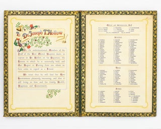 A two-panel hand-painted illuminated address presented to Joseph T. Hollow on the occasion of his retirement as Medical Superintendent at the Kew Mental Hospital in January 1938