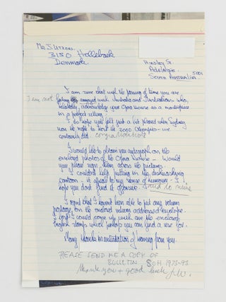 A cartoon signed by J&oslash;rn Utzon (1918-2008, architect of the Sydney Opera House), with a related letter revealingly (and entertainingly) annotated and initialled by him