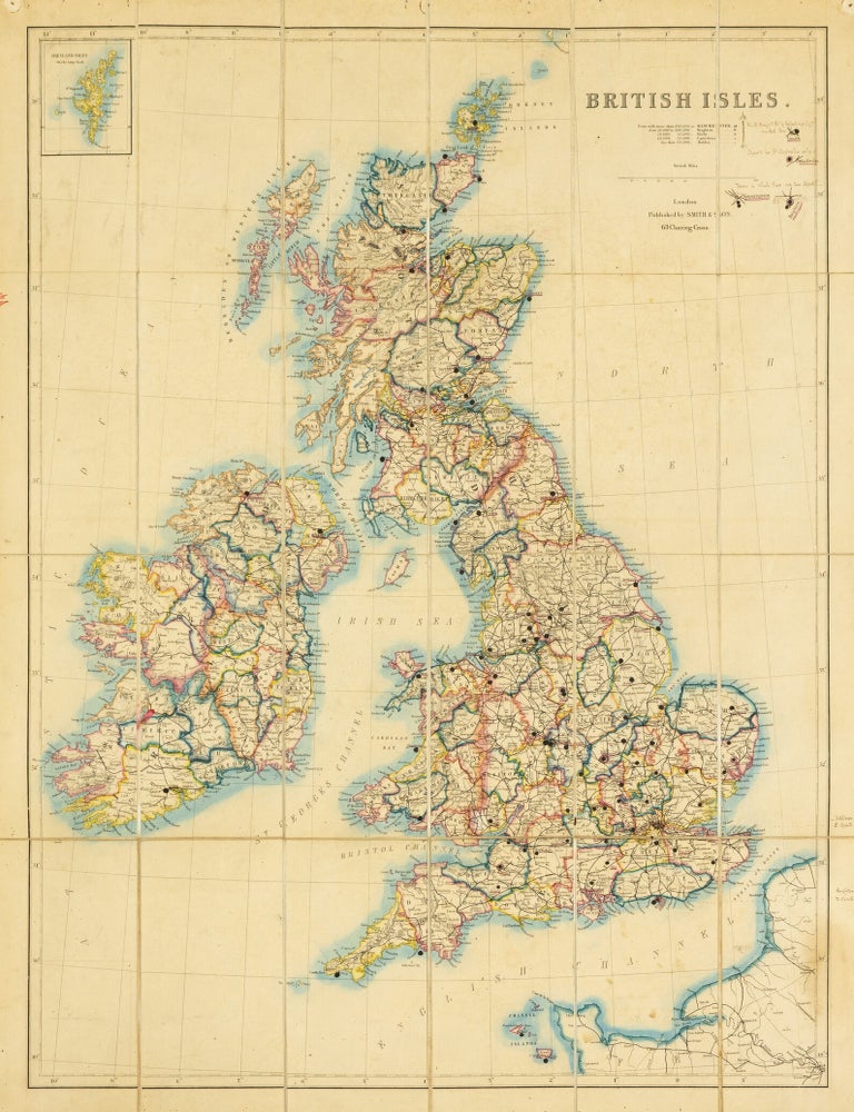 Item #146668 British Isles. [A large cased map with annotations by the South Australian Crown Lands and Immigration Office regarding immigration to the colony]. South Australian Immigration.