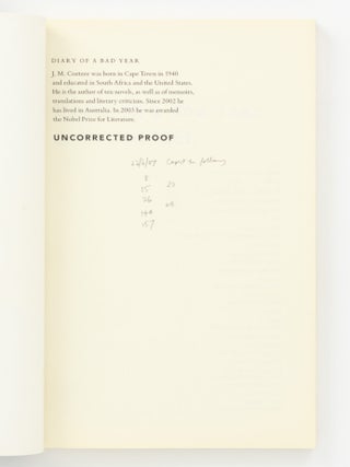 A collection of five uncorrected proof copies, all signed by the author on the title page, and all containing autograph corrections