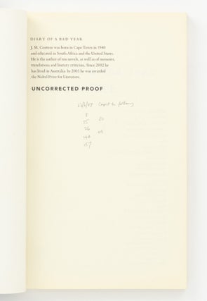 A collection of five uncorrected proof copies, all signed by the author on the title page, and all containing autograph corrections
