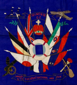 Three large embroidered silk panels personalised for 389 Private Richard Schenk of the 1st Royal Australian Naval Bridging Train during the First World War