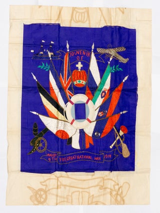 Three large embroidered silk panels personalised for 389 Private Richard Schenk of the 1st Royal Australian Naval Bridging Train during the First World War