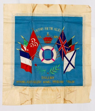 Three large embroidered silk panels personalised for 389 Private Richard Schenk of the 1st Royal Australian Naval Bridging Train during the First World War