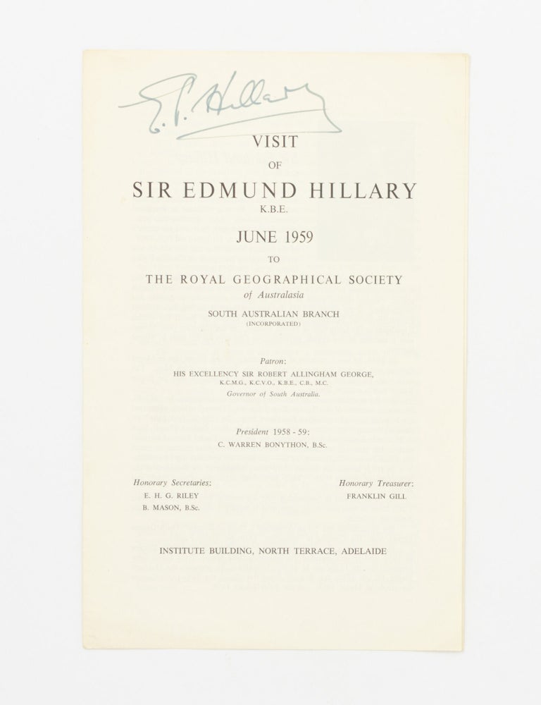 Item #147108 Visit of Sir Edmund Hillary K.B.E., June 1959, to the Royal Geographical Society of Australasia, South Australian Branch. Sir Edmund HILLARY.