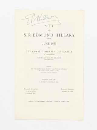 Visit of Sir Edmund Hillary K.B.E., June 1959, to the Royal Geographical Society of Australasia,...