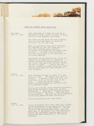 A bound volume of personal journals and photographs relating to a trip along the famous Canning Stock Route from Wiluna to Hall's Creek in June and July 1981