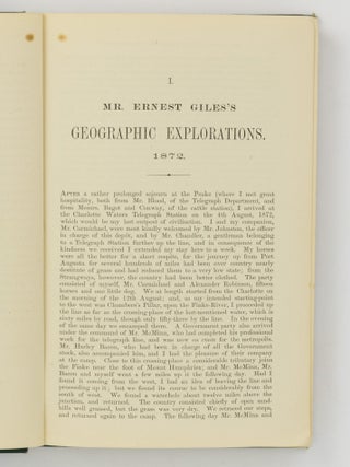 Geographic Travels in Central Australia from 1872 to 1874