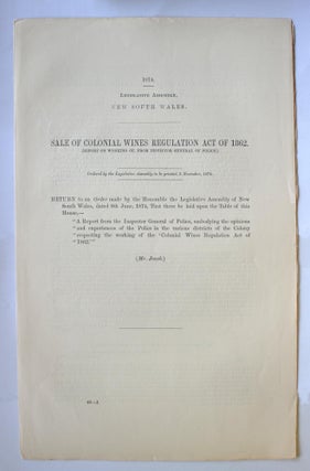 Item #18465 Sale of Colonial Wines Regulation Act of 1862. (Report on Working of, from Inspector...