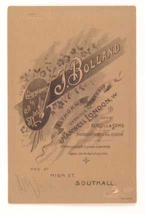 An albumen paper cabinet photograph (image size 140 × 100 mm) laid down on the silver-embossed card of Bolland of Hanwell