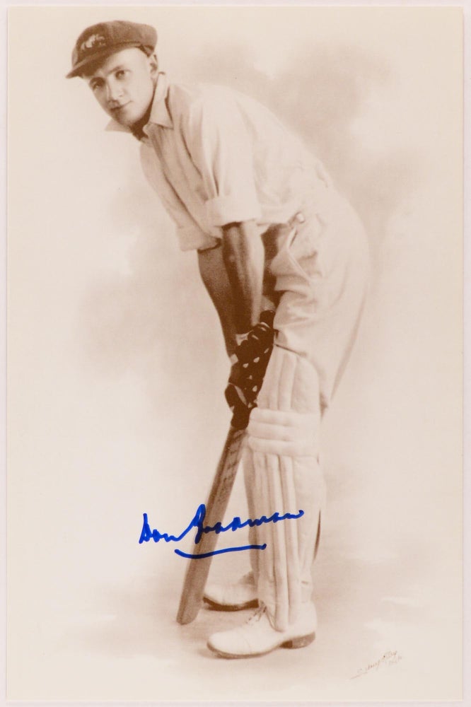 Item #25150 A large-format printed postcard of Don Bradman, based on a 1928 photograph. Cricket, Don BRADMAN.