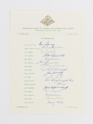 Item #55088 An official Australian Board of Control for International Cricket autograph sheet for...