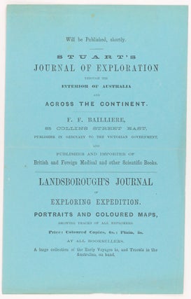 Item #55170 A contemporary handbill advertising 'Stuart's Journal of Exploration through the...
