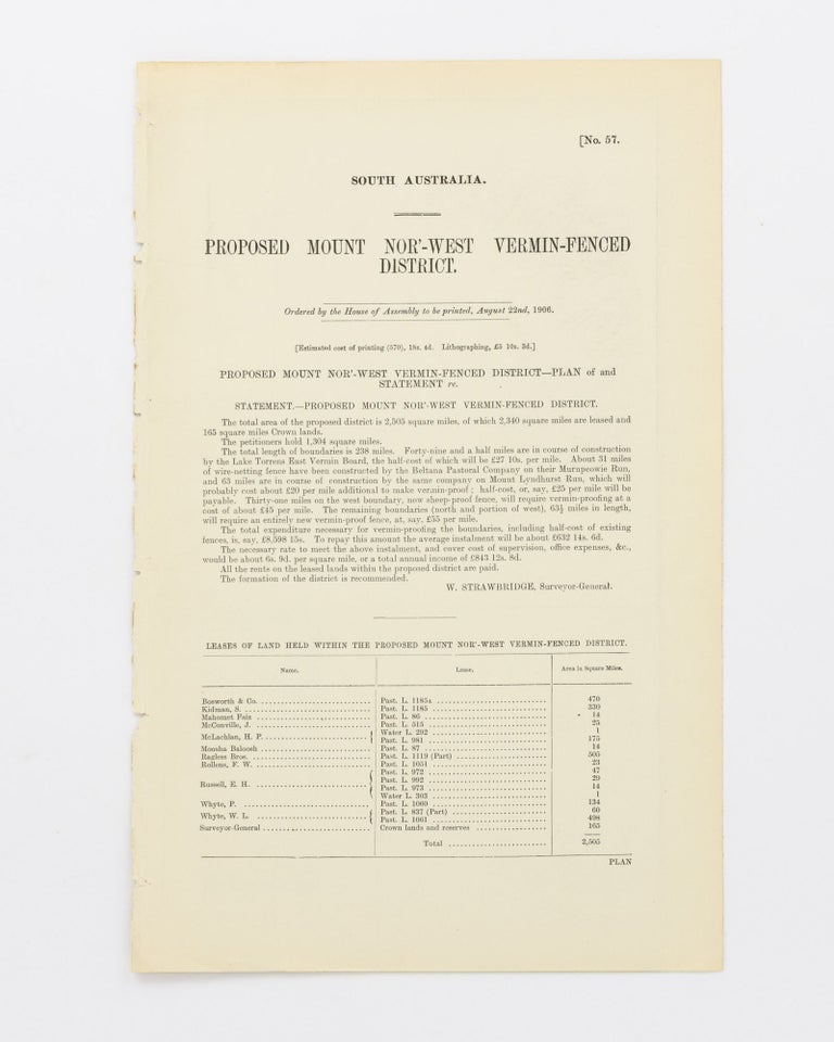 Item #59550 Proposed Mount Nor'-West Vermin-fenced District. Marree District Map.