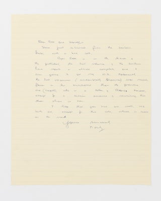 Item #59935 An autograph letter signed by the distinguished anthropologist ('Monty') to Rose and...