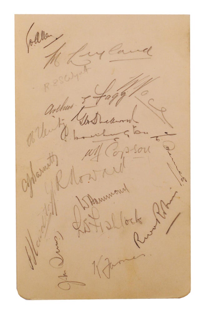 Item #61482 A detached autograph album leaf (155 × 95 mm) signed in pencil by all seventeen members of the MCC touring team in Australia in 1936-37. Cricket, MCC.