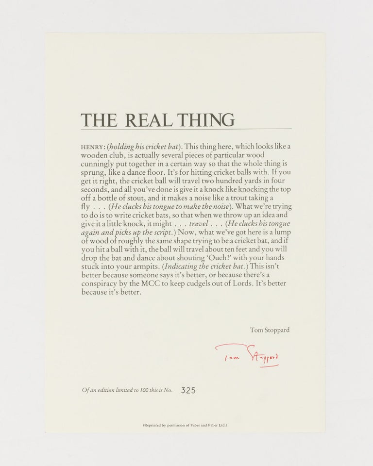 Item #63153 The Real Thing. Cricket, Tom STOPPARD.
