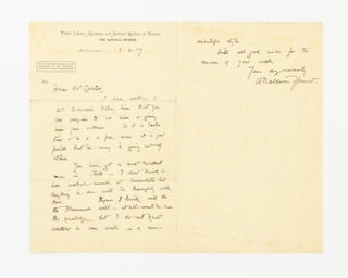 Item #63246 An autograph letter signed to Herbert James Carter, dated 5 April 1917, in relation...