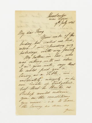 An autograph letter signed by William Parry ('W. Parry') to 'My dear King' (the Reverend Arthur Septimus King, son of Captain Phillip Parker King), regarding assistance with finding him a curacy