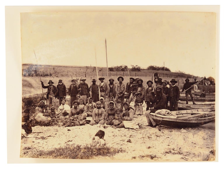 Item #63268 A vintage full-plate albumen paper photograph (160 × 207 mm) of a large group of Narrinyeri [Ngarrindjeri] at Point McLeay, Lake Alexandrina, South Australia [late 1870s]. Captain Samuel White SWEET.