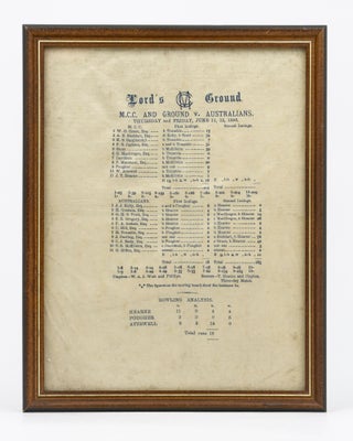 Item #66219 An end-of-match silk scorecard from the match at 'Lord's Ground. MCC and Ground v....