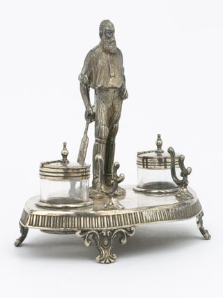 Item #66237 A silver-plated standish - a desk set holding pens and ink - featuring a 120 mm-high...