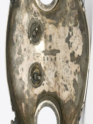 A silver-plated standish - a desk set holding pens and ink - featuring a 120 mm-high figure of W.G. Grace as its centrepiece