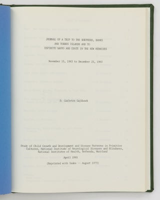 Journal of a Trip to the Shepherd, Banks and Torres Islands and to Espiritu Santo and Efate in the New Hebrides. November 15, 1963 to December 25, 1963