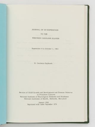 Journal of an Expedition to the Western Caroline Islands. September 4 to October 1, 1961