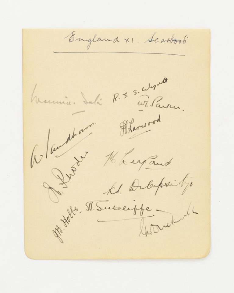 Item #68621 A detached autograph album leaf (160 × 130 mm) signed by eleven members of an English team (all Test players) for the match against Australia at Scarborough, 10-12 September 1930. Cricket, 1930 Leveson-Gower's XI.